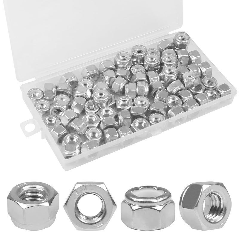 Yinpecly 70PCS 5/16"-18 Nylon Insert Hex Lock Nuts,304 Stainless Steel Locknuts,Hex Drive,Coarse Thread,Self-Locking Nuts for Industrial Construction Fasteners - Image 1